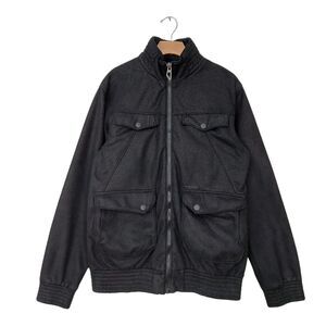 Billabong Hooded Jacket Mens Large Black Faux Suede Full Zip Travel Outdoor